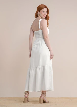 Angel - Vestido Midi Tricoline Bege - ANGEL