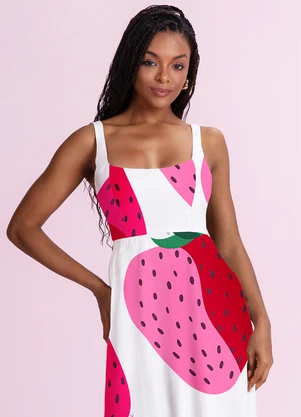 Angel - Vestido Midi Tricoline Estampado Rosa - ANGEL