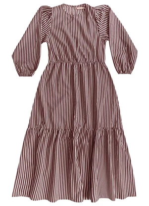 Angel - Vestido Midi Tricoline Listrado Marrom - ANGEL