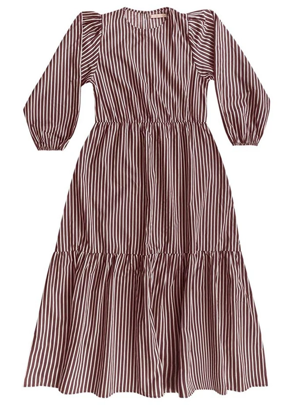 Angel - Vestido Midi Tricoline Listrado Marrom 2