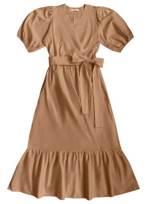 Angel - Vestido Midi Tricoline Marrom - ANGEL