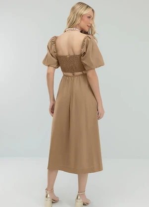 Angel - Vestido Midi Tricoline Marrom - ANGEL