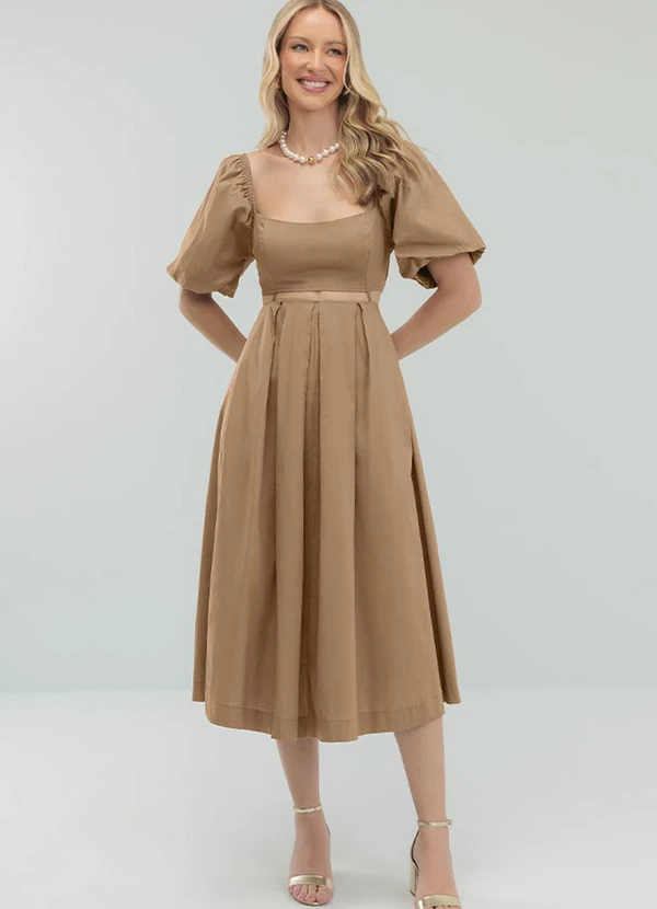 Angel - Vestido Midi Tricoline Marrom 3