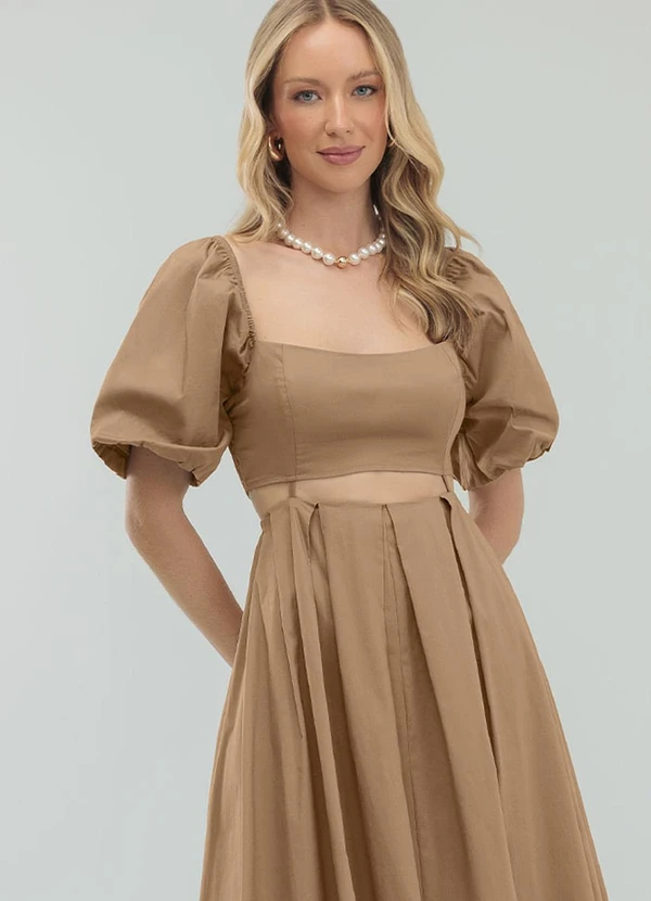 Angel - Vestido Midi Tricoline Marrom 4