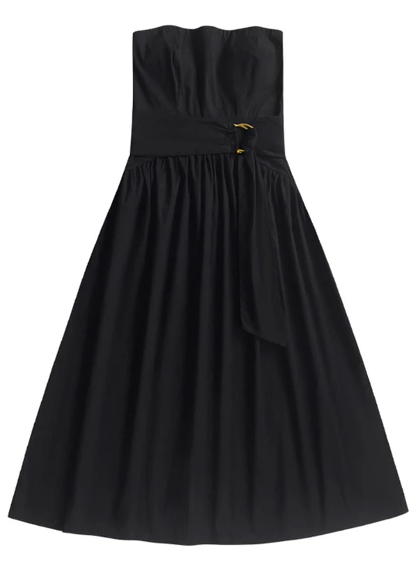 Angel - Vestido Midi Tricoline Preto