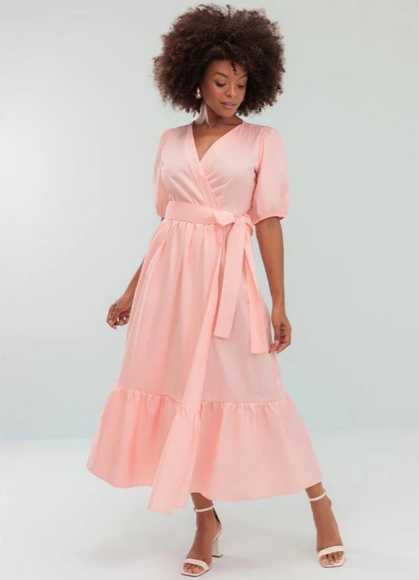 Angel - Vestido Midi Tricoline Rosa 3