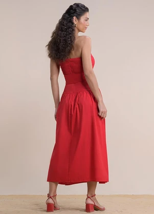 Angel - Vestido Midi Tricoline Vermelho - ANGEL