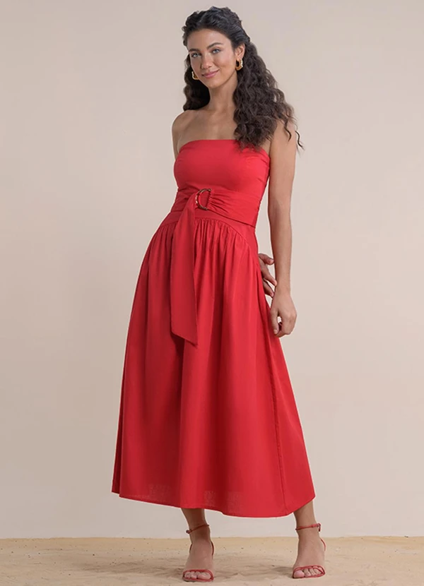 Angel - Vestido Midi Tricoline Vermelho