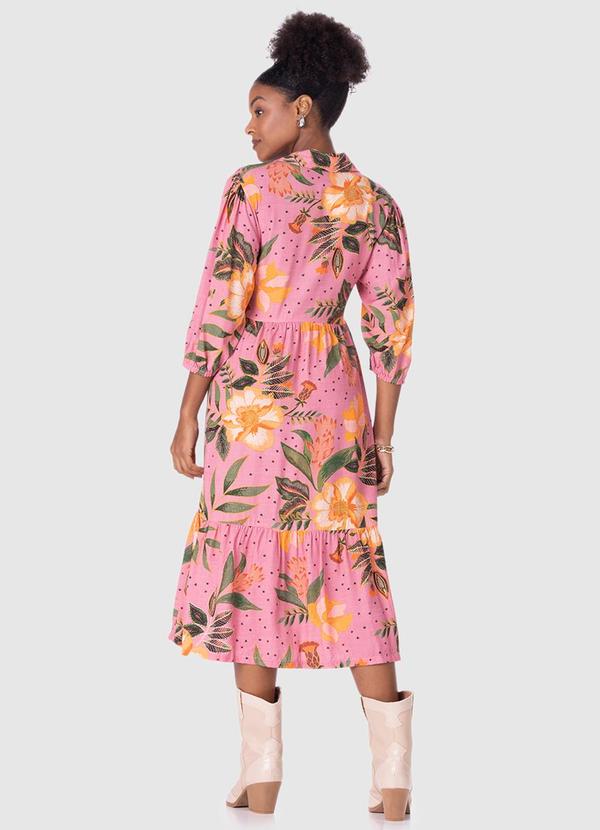 Malwee - Vestido Midi Tropical em Viscose Rosa 2