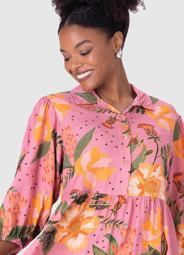 Malwee - Vestido Midi Tropical em Viscose Rosa 3