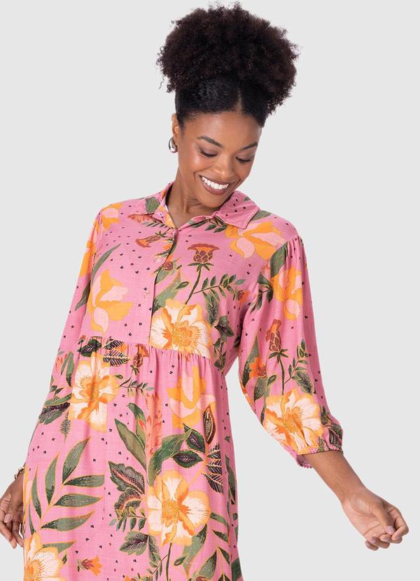Malwee - Vestido Midi Tropical em Viscose Rosa 4