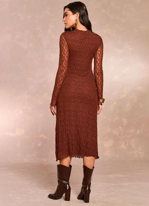 Doce Trama - Vestido Midi Tropical Garden em Renda Marrom - DOCE TRAMA