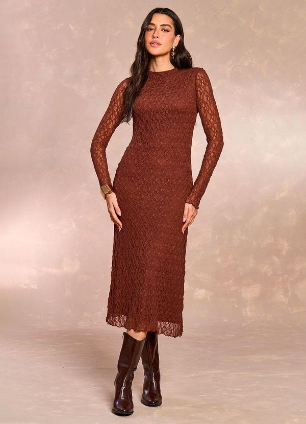 Doce Trama - Vestido Midi Tropical Garden em Renda Marrom