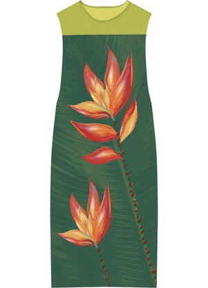 Malwee - Vestido Mídi Tropical Verde Escuro - MALWEE