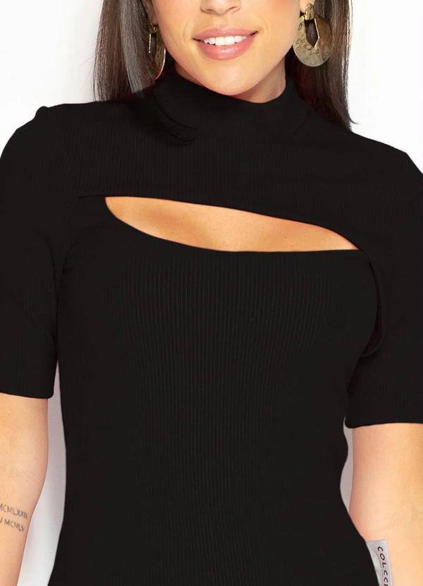 Colcci - Vestido Midi Tubinho de Malha Canelada Preto 3