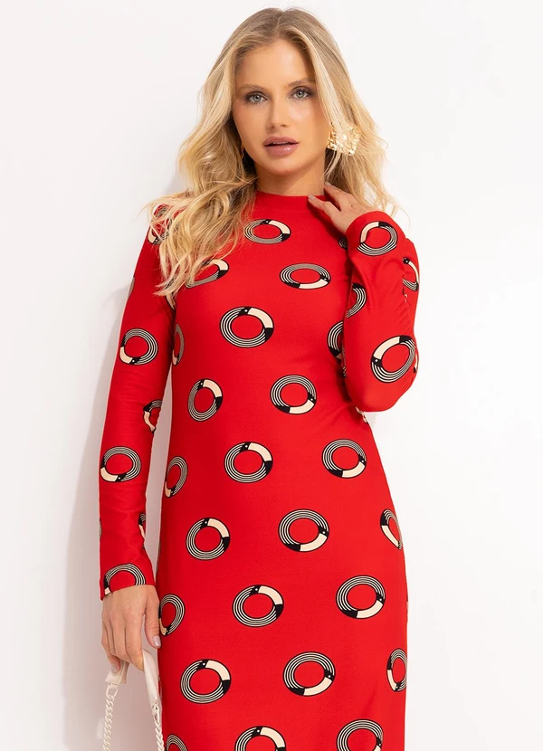 Farm - Vestido Midi Tuca Poá Vermelho 3