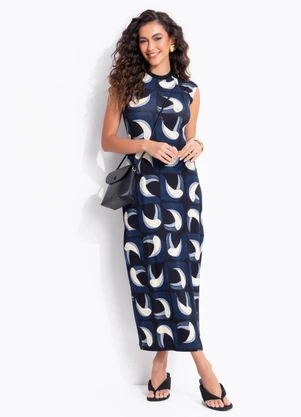 Farm - Vestido Midi Tuca Tropical Preto - FARM