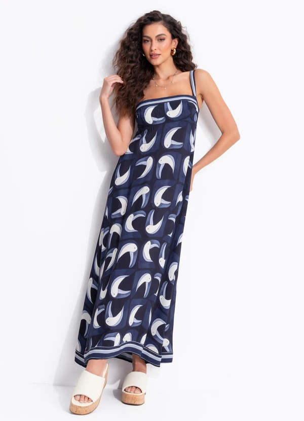 Farm - Vestido Midi Tuca Tropical Preto
