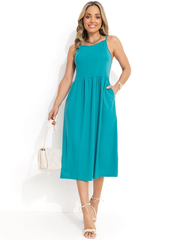Moda Pop - Vestido Midi Turquesa com Alças 3