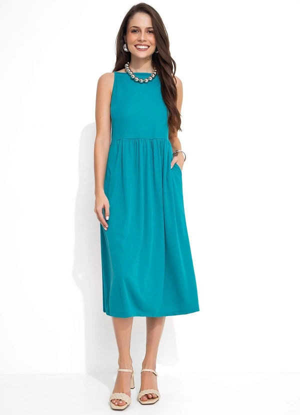 Moda Pop - Vestido Midi Turquesa com Alças 6