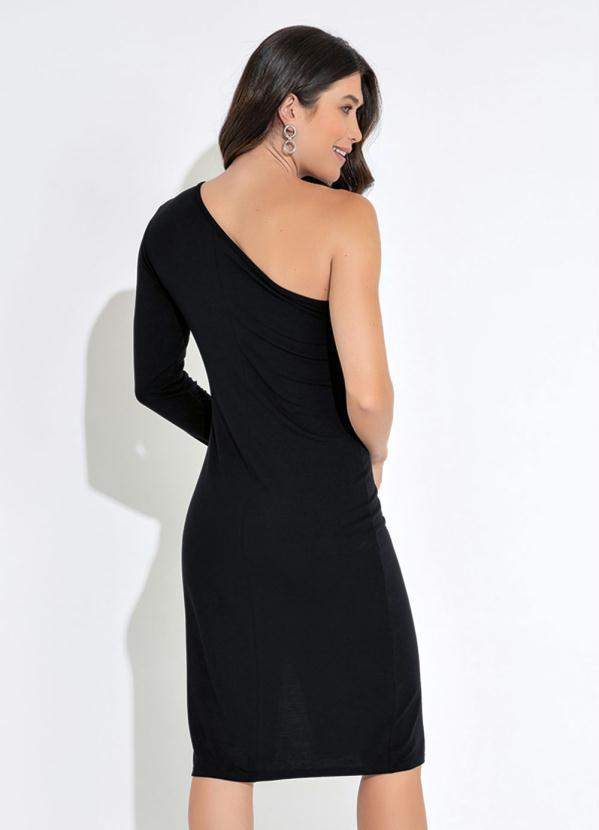 Outlet - Vestido Midi um Ombro Só com Decote Vazado Preto 2