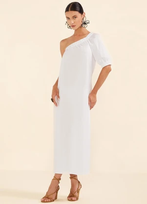 Marialícia - Vestido Midi um Ombro Só Feminino Branco - MARIALÍCIA