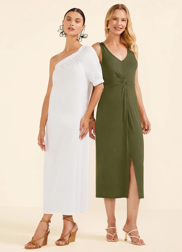 Marialícia - Vestido Midi um Ombro Só Feminino Branco 2