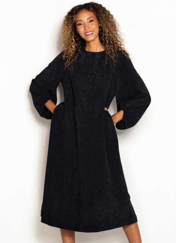 Hering - Vestido Midi Veludo Cotelê Preto