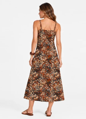 Infinita Cor - Vestido Midi Verão em Viscose Khyara Bege - INFINITA COR