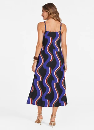 Infinita Cor - Vestido Midi Verão em Viscose Khyara Preto - INFINITA COR