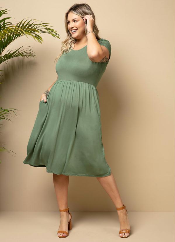 Quintess - Vestido Midi Verde Acinturado com Bolsos 2