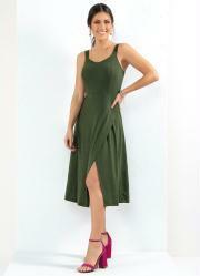 Vestido Midi Verde com Saia Transpassada