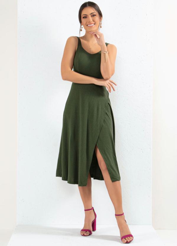 Quintess - Vestido Midi Verde com Saia Transpassada 3