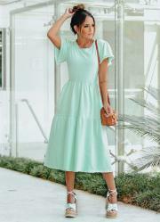 Vestido Midi Verde Menta com Babados