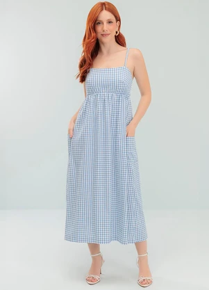 Angel - Vestido Midi Vichy Azul - ANGEL