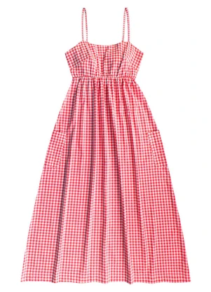 Angel - Vestido Midi Vichy Vermelho - ANGEL