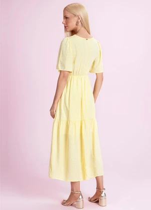 Angel - Vestido Midi Viscose Bordada Amarelo - ANGEL