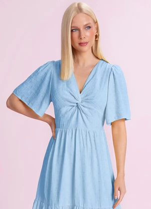 Angel - Vestido Midi Viscose Bordada Azul - ANGEL