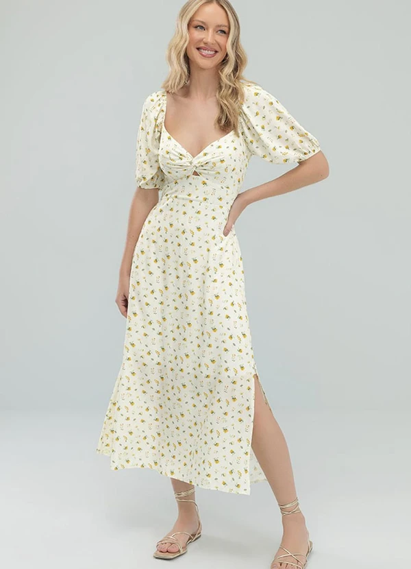 Angel - Vestido Midi Viscose Estampada Amarelo 4