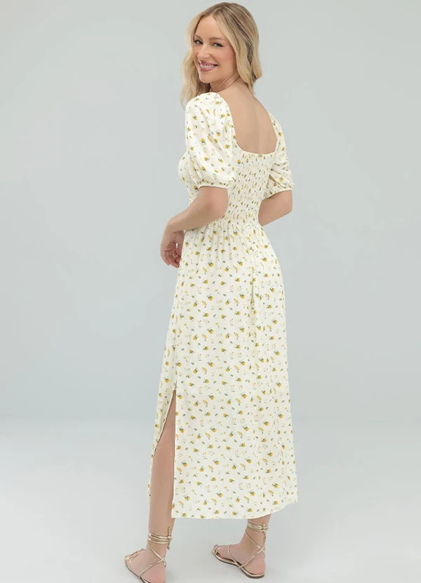 Angel - Vestido Midi Viscose Estampada Amarelo 5