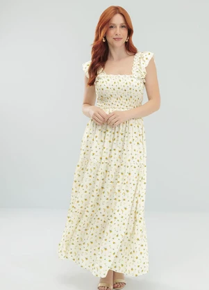 Angel - Vestido Midi Viscose Estampada Amarelo - ANGEL