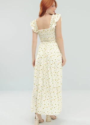 Angel - Vestido Midi Viscose Estampada Amarelo - ANGEL