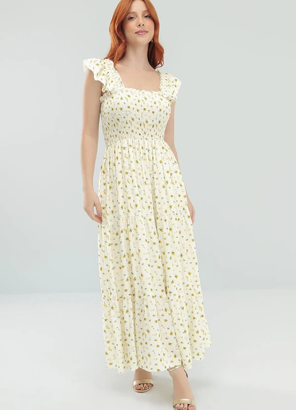 Angel - Vestido Midi Viscose Estampada Amarelo 3