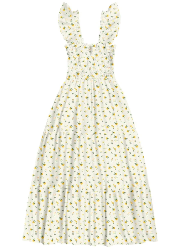 Angel - Vestido Midi Viscose Estampada Amarelo 4
