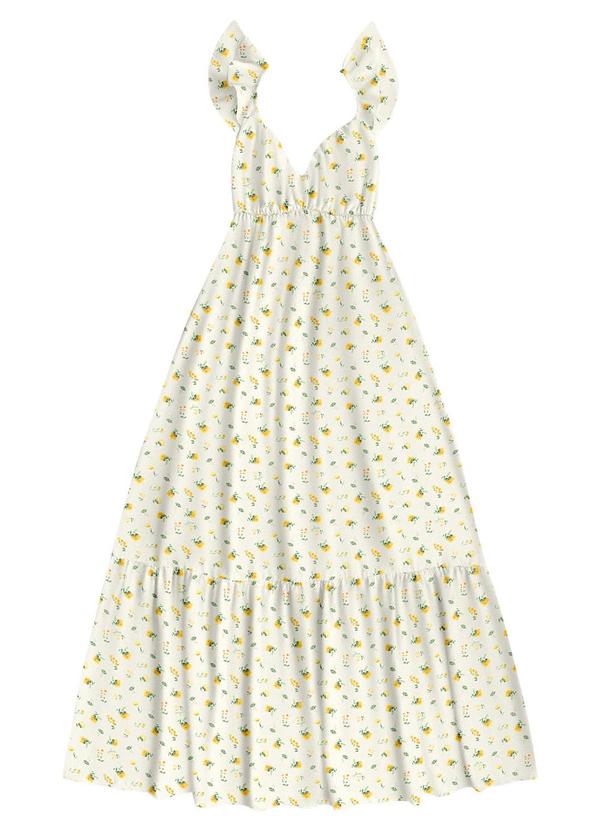 Angel - Vestido Midi Viscose Estampada Amarelo