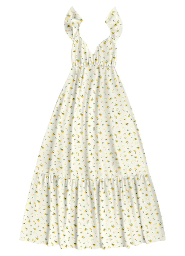 Angel - Vestido Midi Viscose Estampada Amarelo