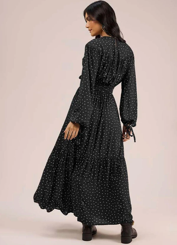 Angel - Vestido Midi Viscose Estampada Preto 2