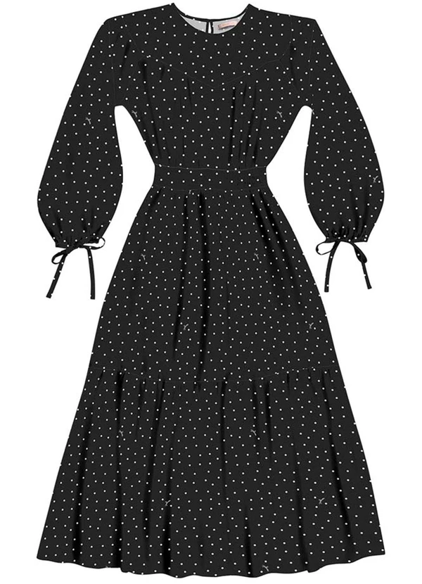 Angel - Vestido Midi Viscose Estampada Preto 3