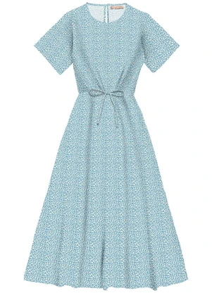 Angel - Vestido Midi Viscose Estampada Azul - ANGEL