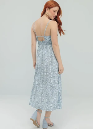 Angel - Vestido Midi Viscose Estampada Azul - ANGEL